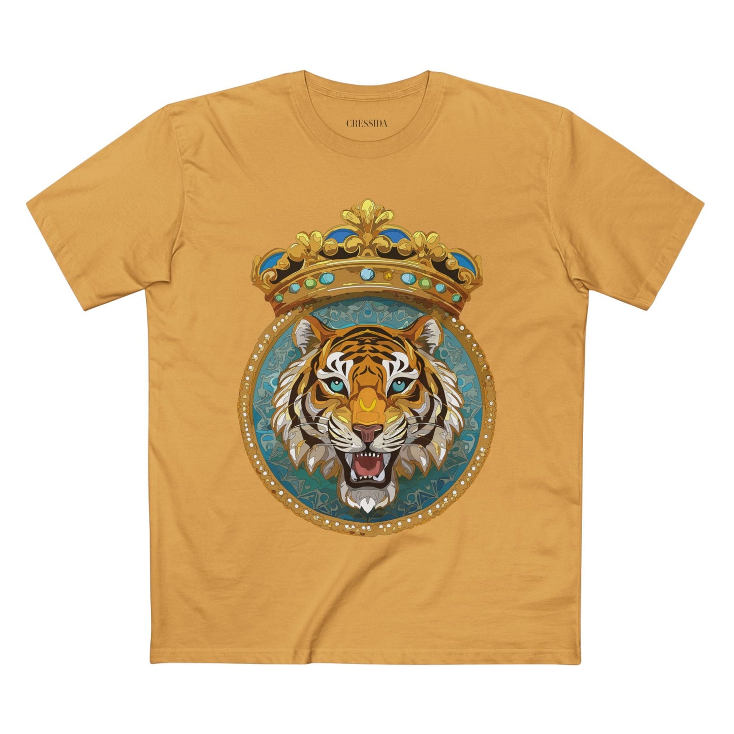 Tiger Graphic Unisex 100 Cotton Tee With Unique Animal Golden Medallion Art Design 3
