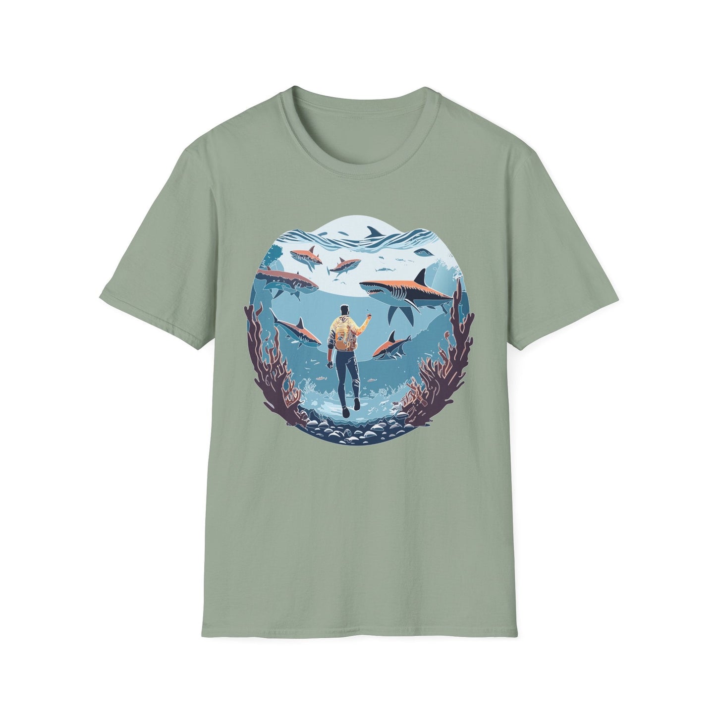 Ocean Theme Unisex Softstyle T Shirt 64000 Cotton Tee With Ocean Art Design Breathable