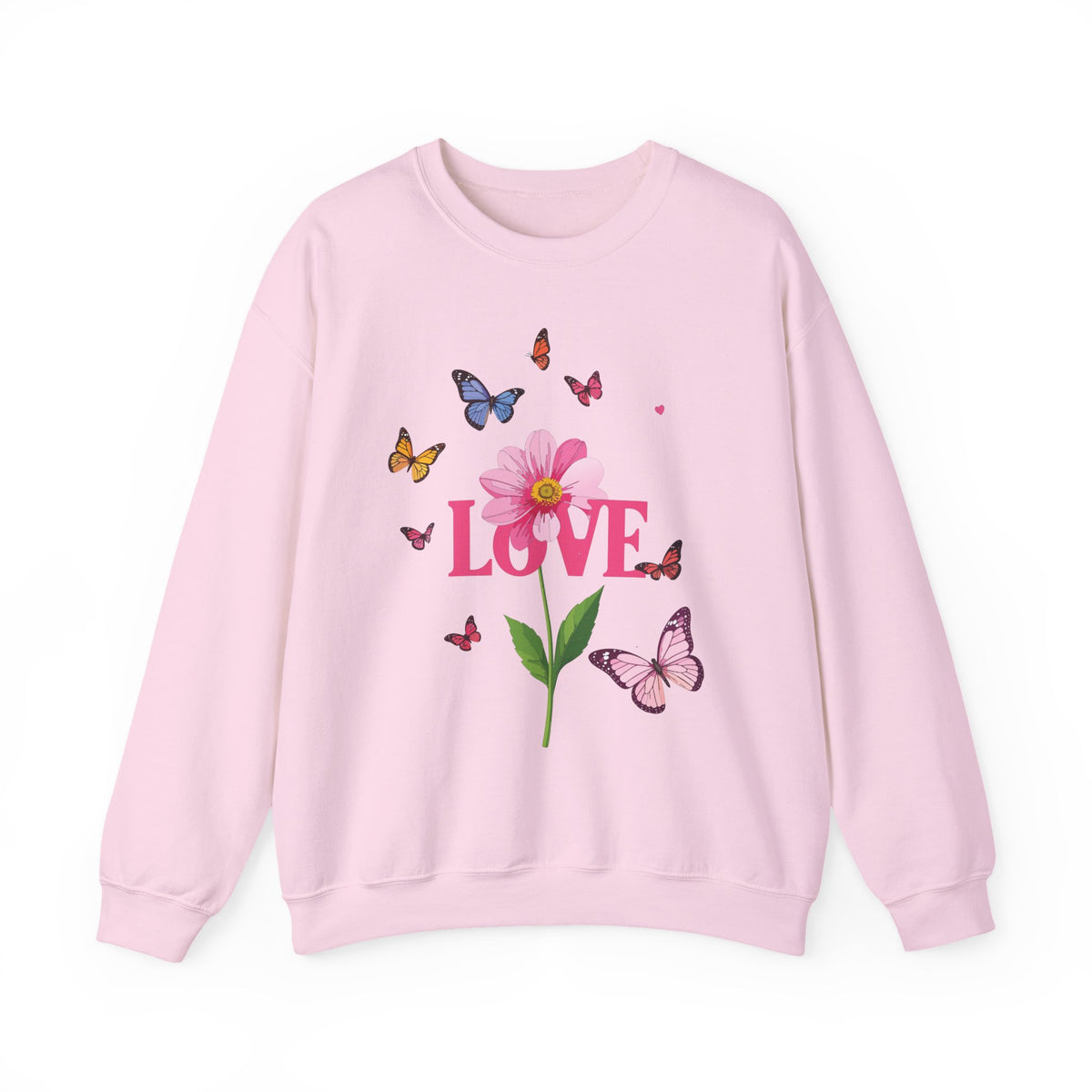 Unisex Floral Love Sweatshirt, Love Floral Sweatshirt, Floral Butterfly Sweatshirt, 50/50 Cotton-Poly Valentine's Day Sweatshirt 01