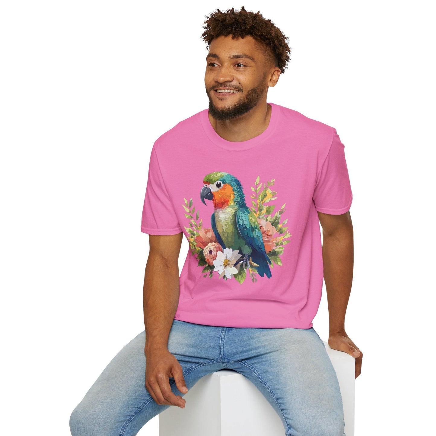 Floral Bird T Shirt Unisex Softstyle Gildan 64000 Cotton Tee for Everyday Comfort