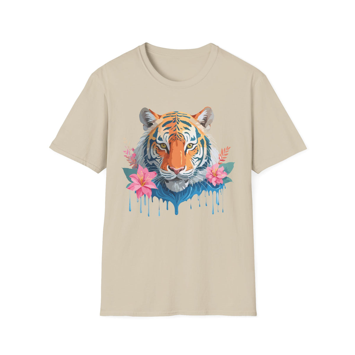 Watercolor Tiger with Floral Accents T-Shirt | Tropical Animal Art