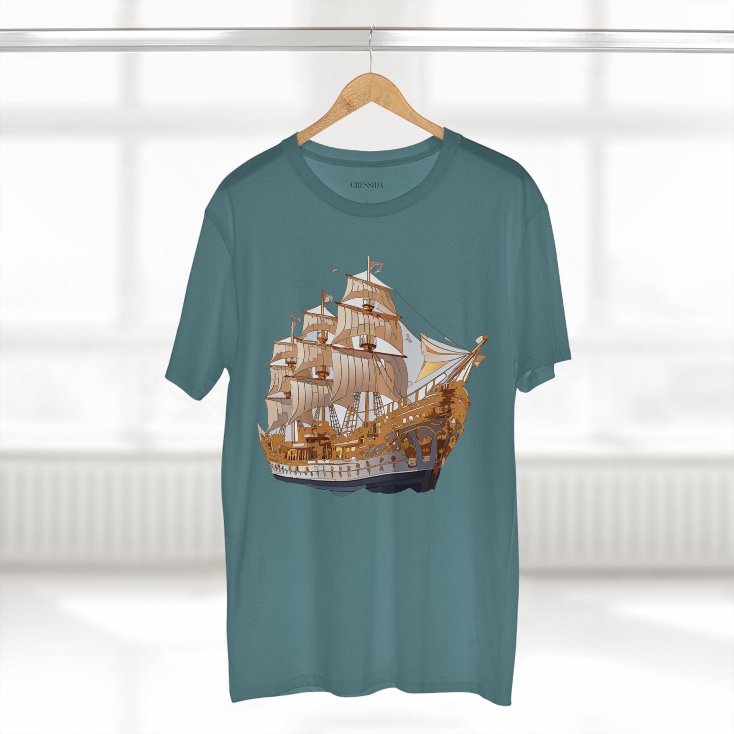 Ship Graphic Unisex 100 Cotton T-Shirt with Gold Frigate Art Design 9