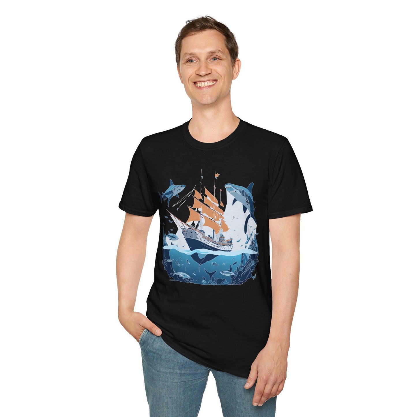Ocean Tee Shirt Unisex Gildan Softstyle 64000 Ring Spun Cotton Art Print Graphic Ocean Design