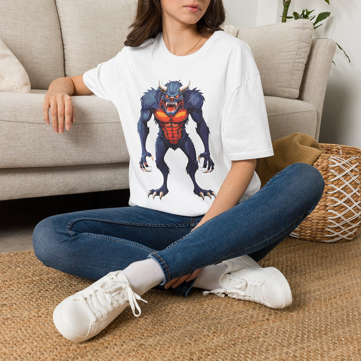 Werewolf Monster T-Shirt — Fierce Halloween Creature Cartoon Graphic Tee Unisex 100 Cotton Gildan T-Shirt