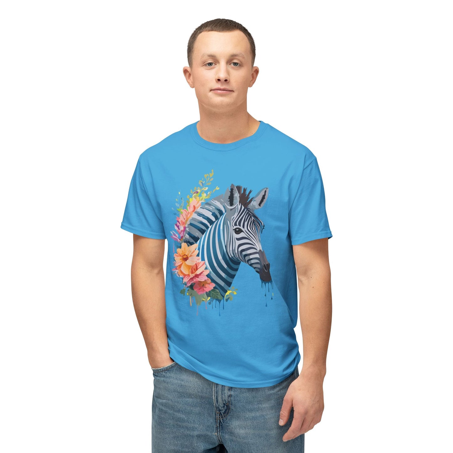 Unisex Zebra Art Print T Shirt 100 Percent Cotton Vintage Floral Design Tee Made In USA
