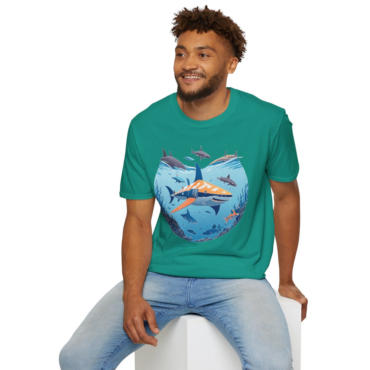 Ocean Tee Shirt Unisex Softstyle Gildan 64000 100 Percent Ring Spun Cotton Breathable U Boat Design