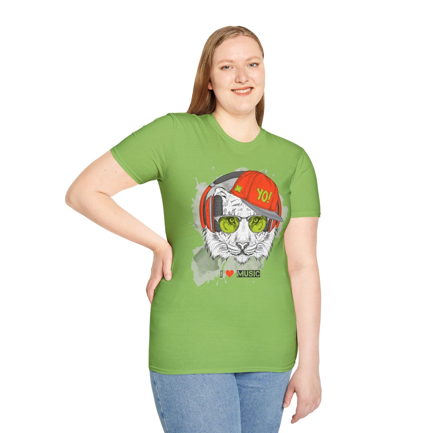 I Love Music Animals Shirt With Headphones Unisex Tee Gildan Softstyle 64000 Premium Comfort