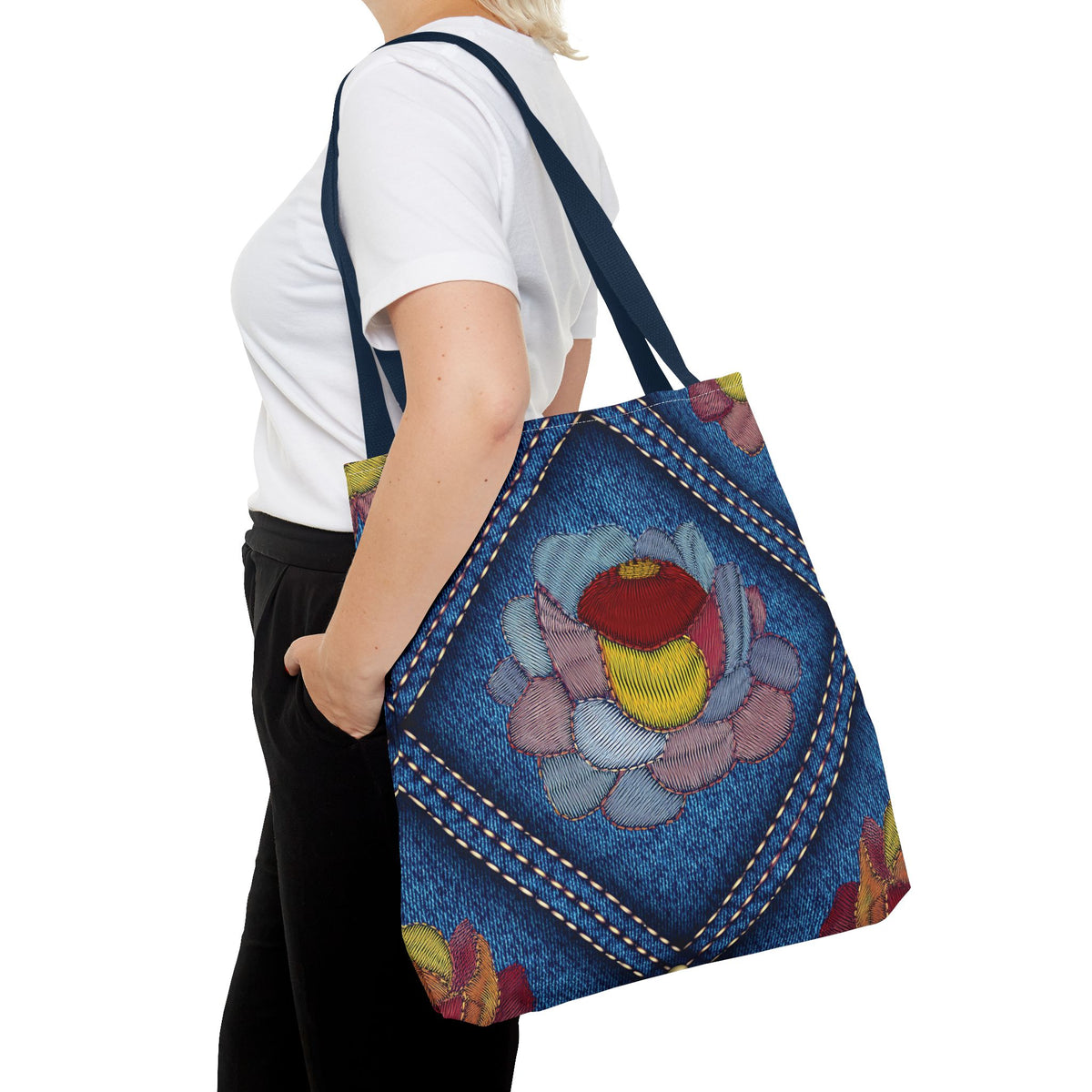 Denim Fabric Imitation Print Unisex Canvas Bag Poly Spun 3 Sizes Tote Bag 159-12