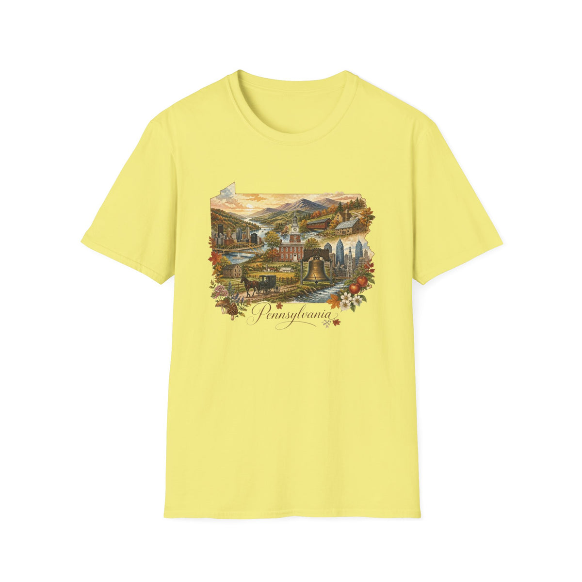Pennsylvania State Travel Tourist Graphic Design Unisex 100 Cotton Gildan T-Shirt