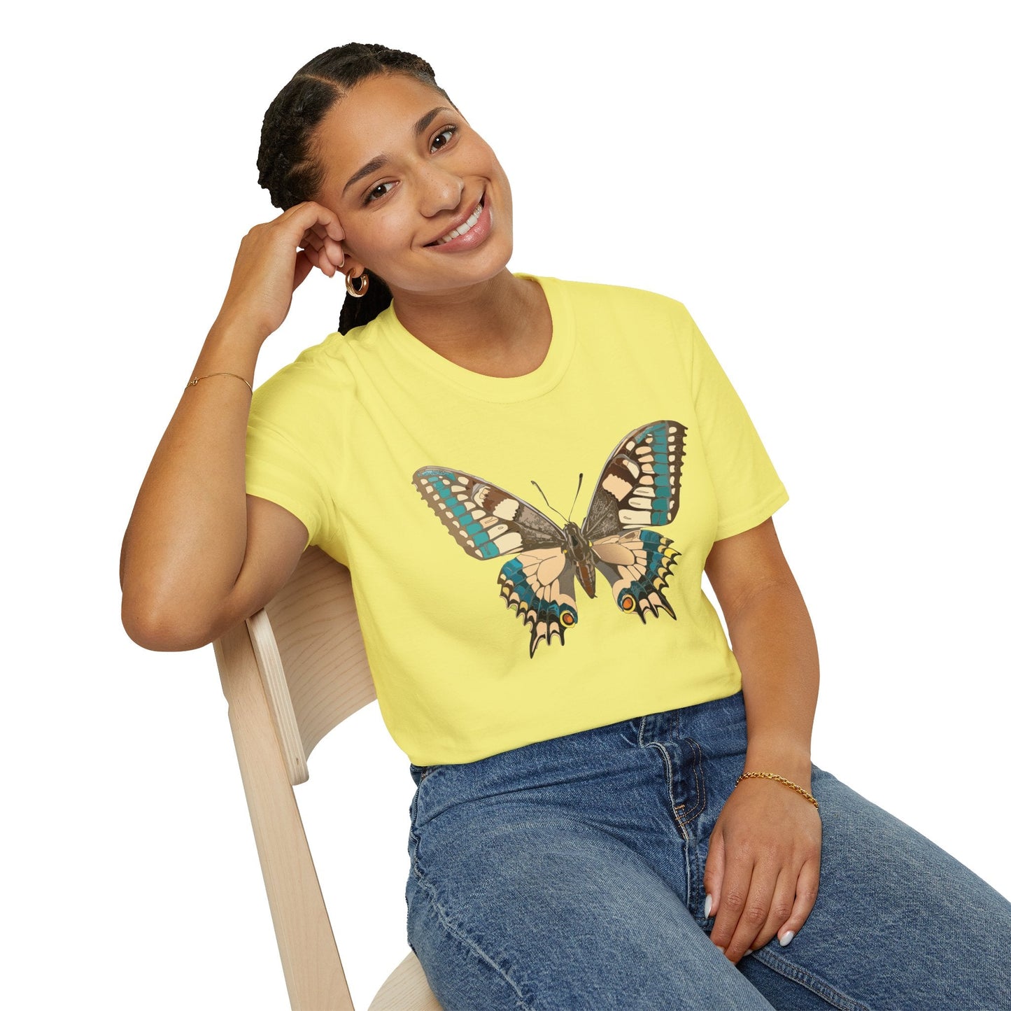 Unisex Butterfly T Shirt Softstyle 64000 Ring Spun Cotton Lightweight Tee Breathable Everyday Comfort