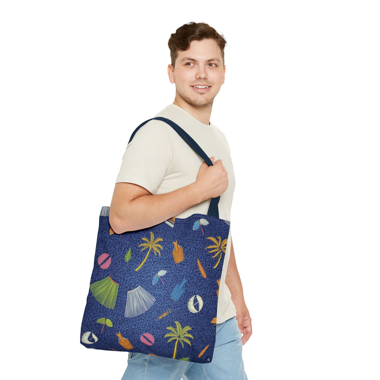 Denim Fabric Imitation Print Unisex Canvas Bag Poly Spun 3 Sizes Tote Bag 182-3