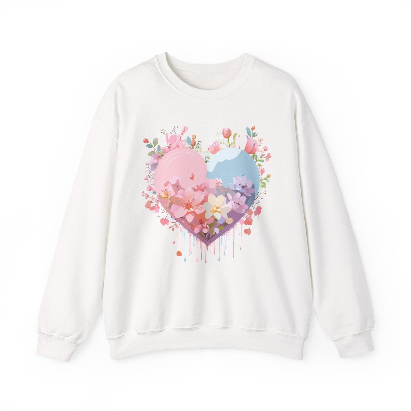Floral Heart Sweatshirt Unisex Valentine Day Crewneck Gildan 18000 Heavy Blend Winter Wear