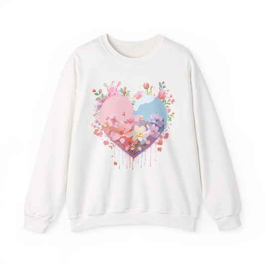 Floral Heart Sweatshirt Unisex Valentine Day Crewneck Gildan 18000 Heavy Blend Winter Wear