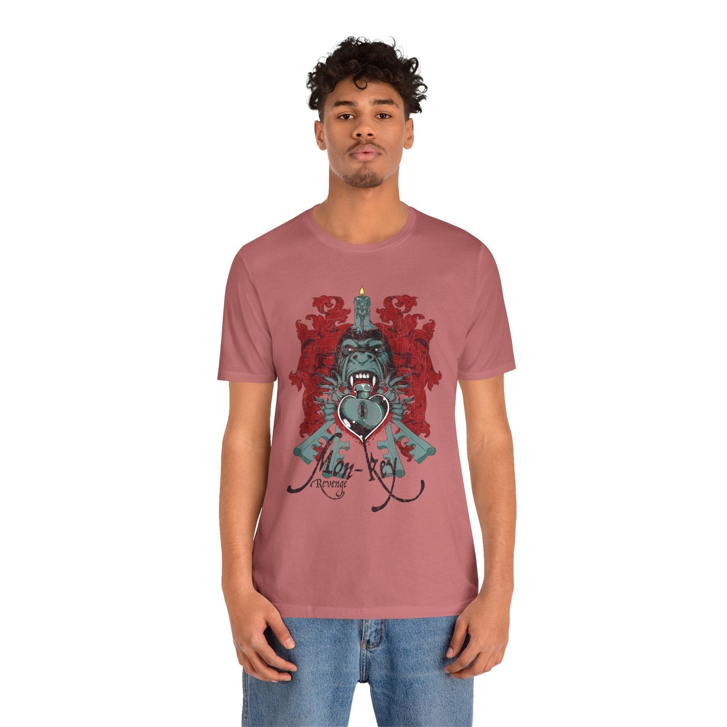 Gorilla Crest with Sword and Heart T-Shirt Heraldic Gothic Design Rock Band T-Shirt