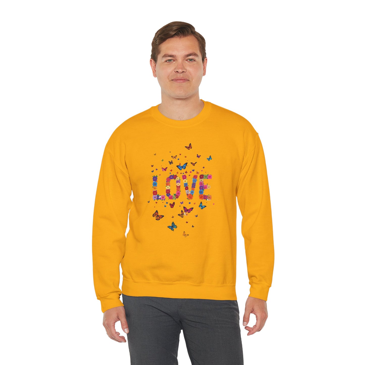 Unisex Floral Love Sweatshirt, Love Floral Sweatshirt, Floral Butterfly Sweatshirt, 50/50 Cotton-Poly Valentine's Day Sweatshirt 06