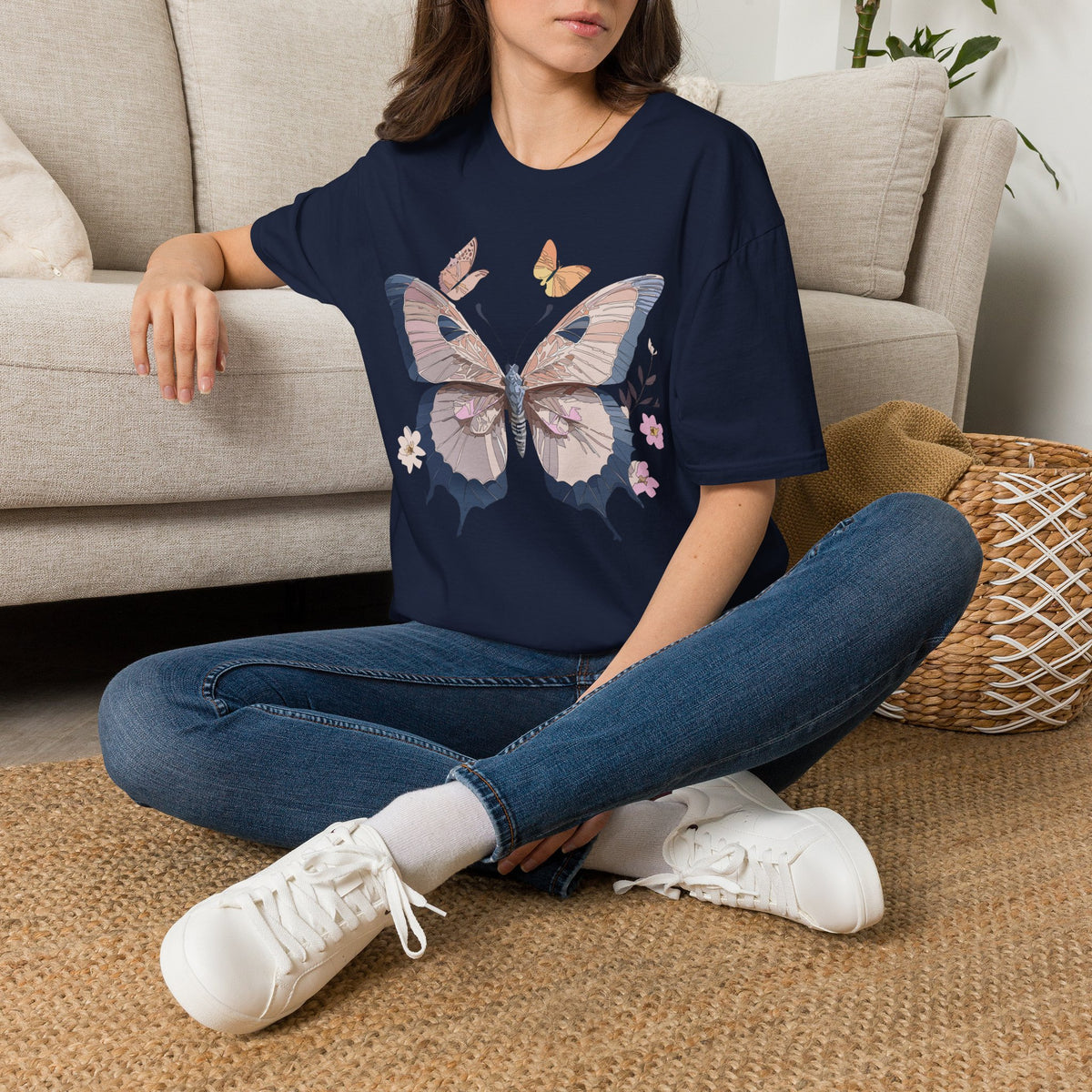 Pastel Butterfly Floral Wings Graphic Design Unisex 100 Cotton Gildan T-Shirt