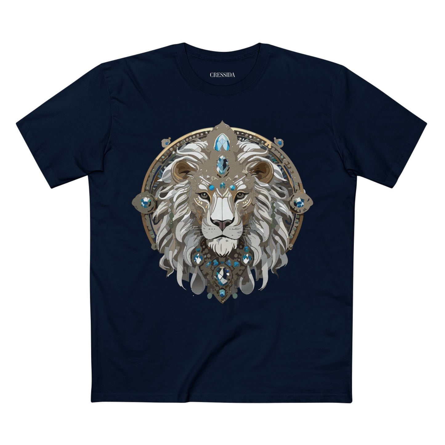 Lion Graphic Unisex 100 Cotton Tee With Unique Animal Golden Medallion Art Design 56