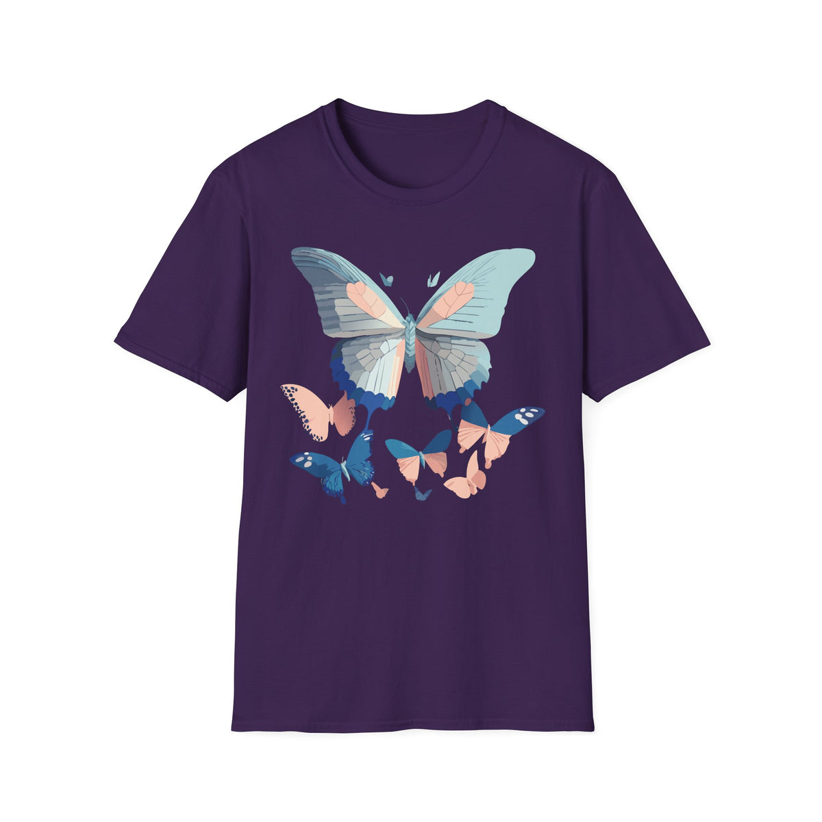 Butterfly Trio T‑Shirt — Pastel Blue & Peach Butterfly Graphic Design Unisex 100 Cotton Gildan T-Shirt