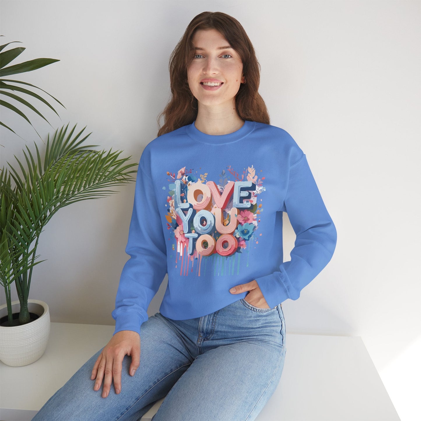Floral Love Sweatshirt Unisex Valentine Day Crewneck 50 50 Cotton Polyester Cozy Warm Heavy Blend