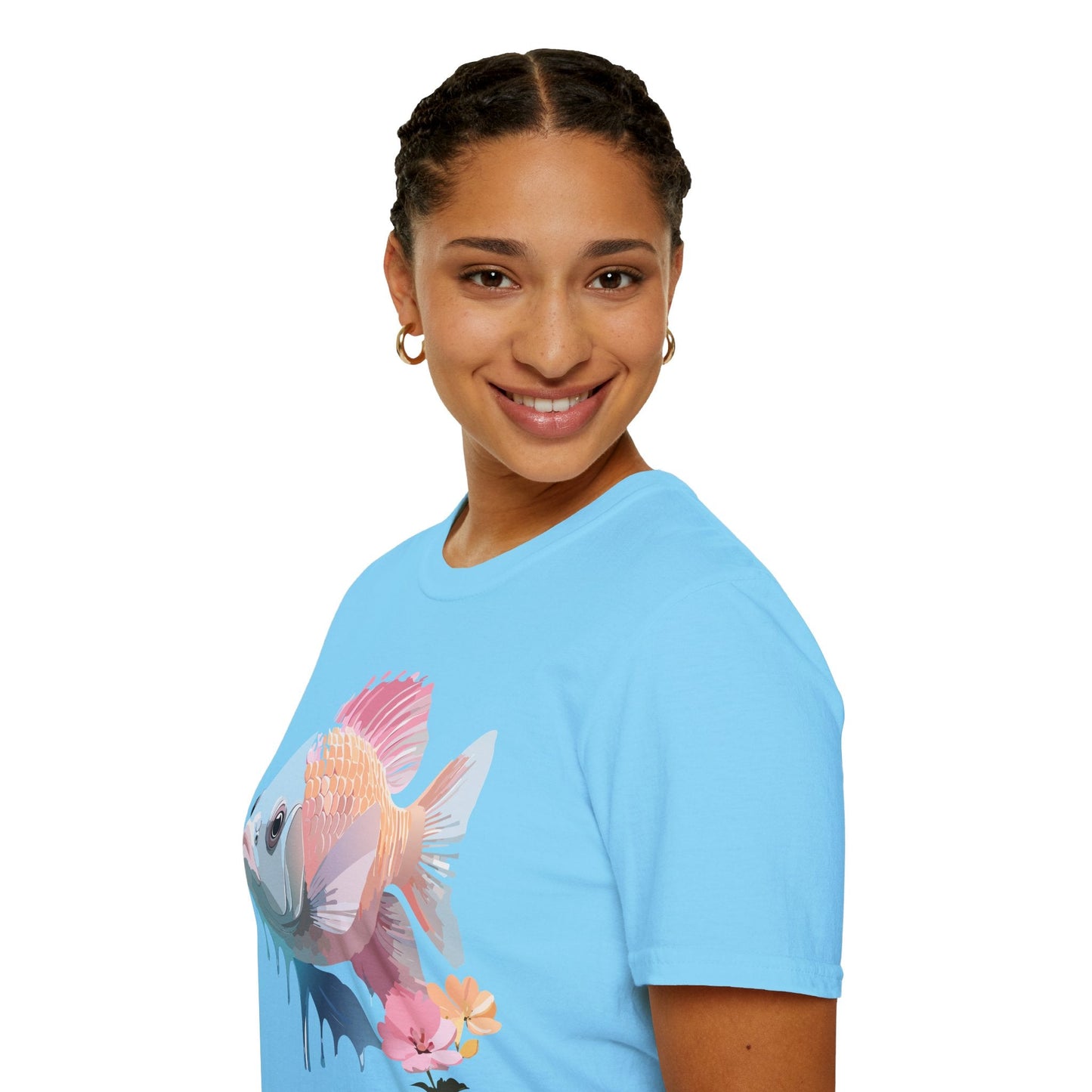 Fish Art Design Shirt Unisex Graphic Tee 100 Percent Ring Spun Cotton Softstyle Gildan 64000