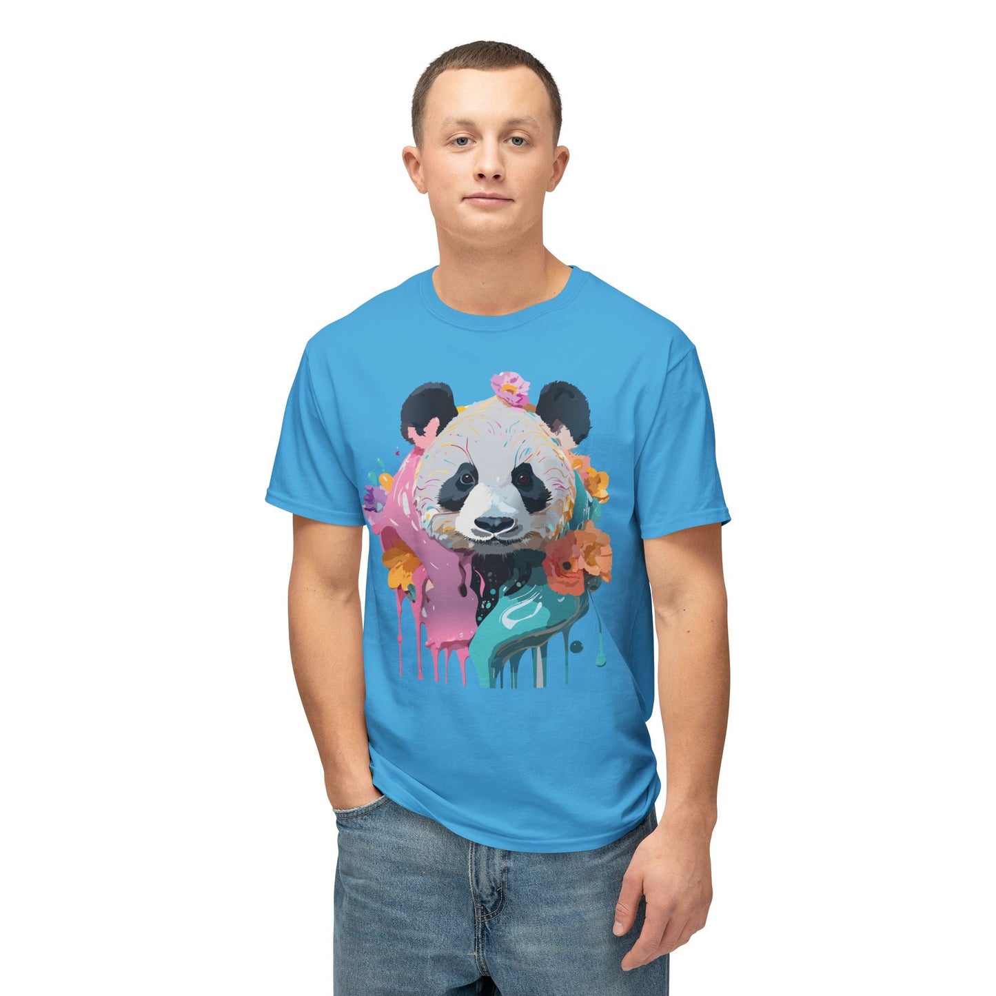 Panda T Shirt Unisex HD Cotton Tee With Panda Art Print Vintage Floral Design Printed In USA