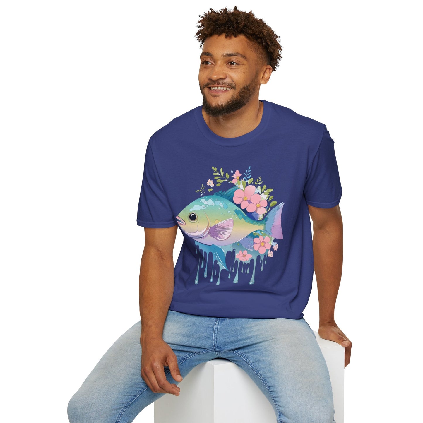 Fish Art Graphic Tee Unisex Gildan Softstyle 64000 100 Percent Ring Spun Cotton Comfortable Tee