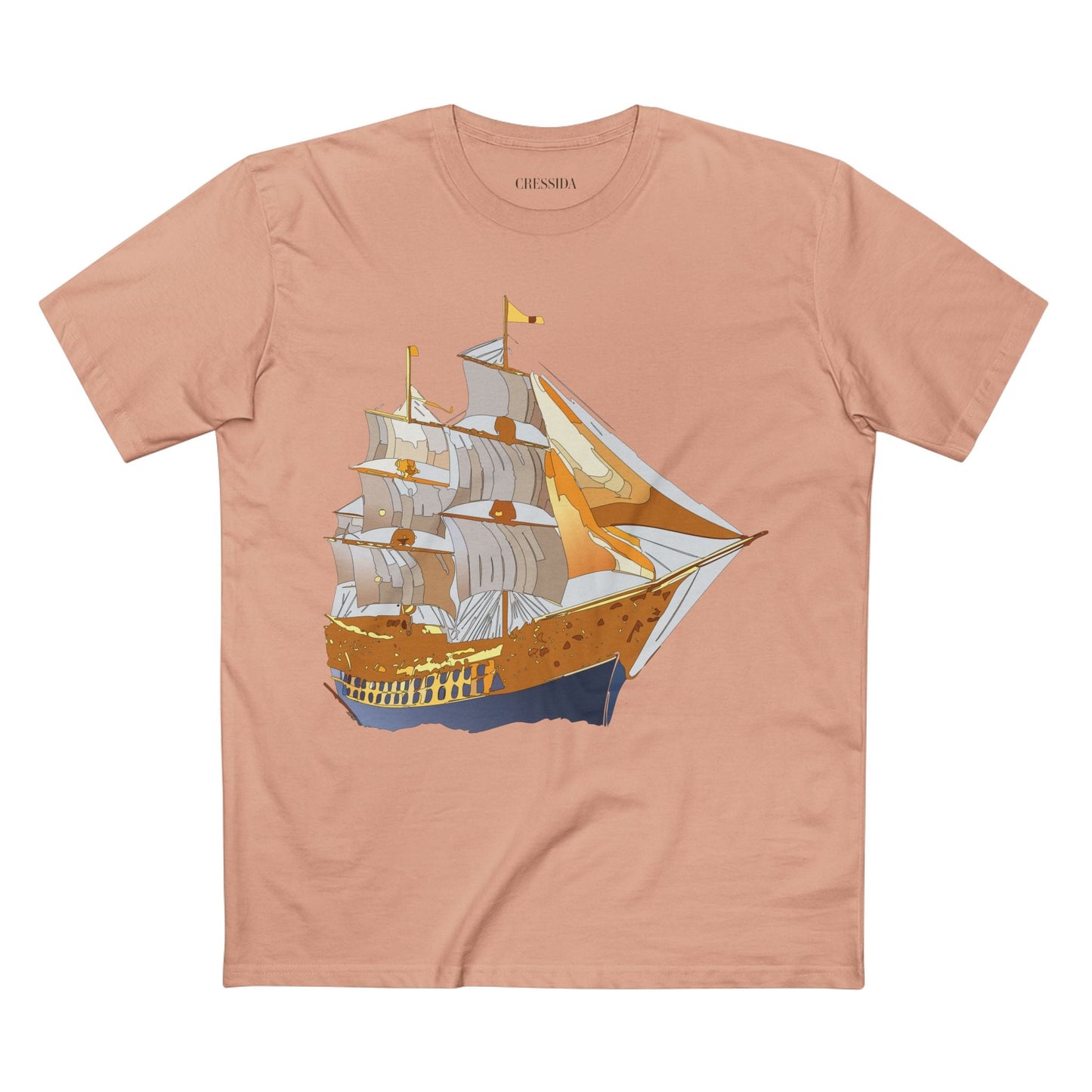 Ship Graphic Unisex 100 Cotton T-Shirt with Gold Frigate Art Design 23