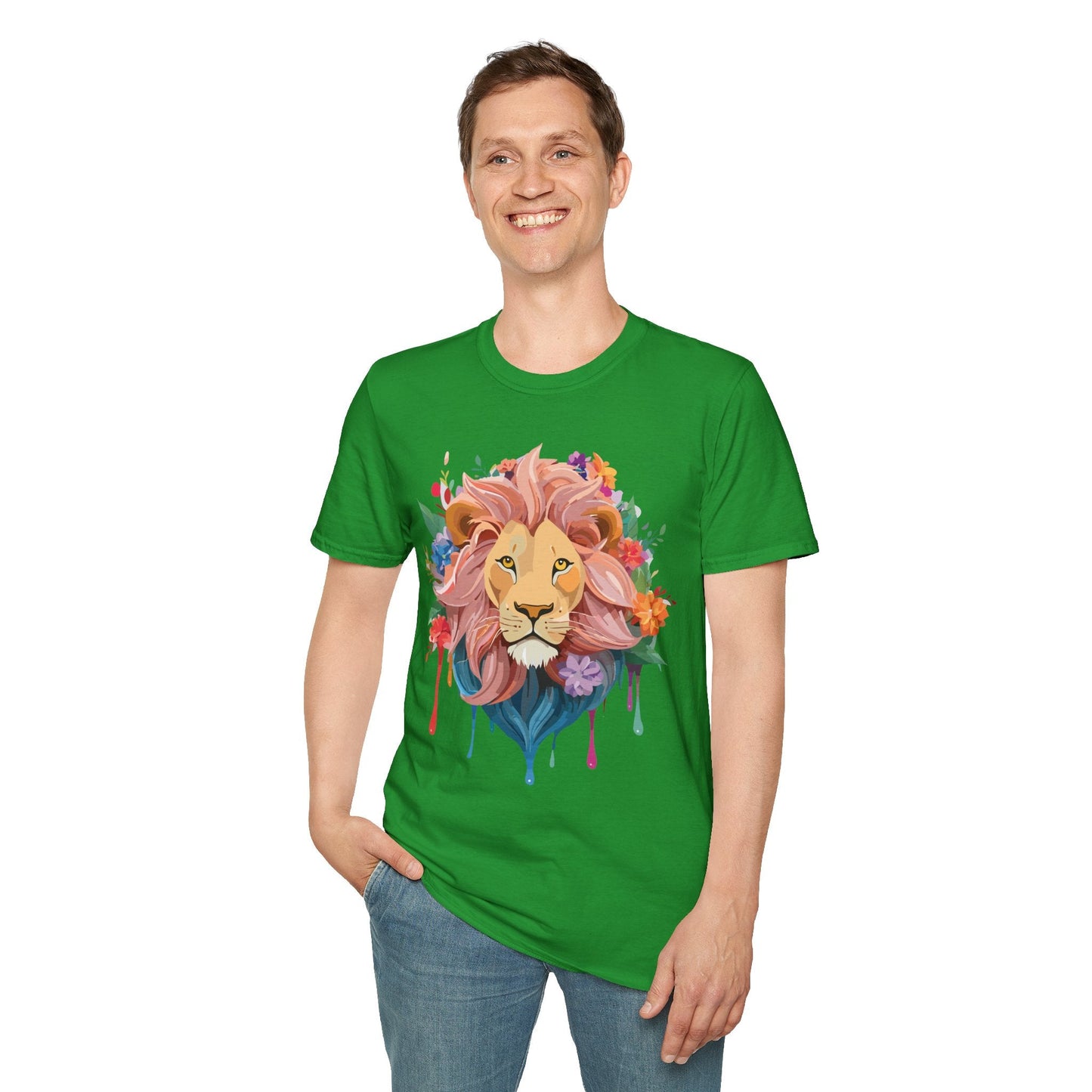 Lion Shirt Unisex Floral Lion Tee Animal Print Softstyle Tee