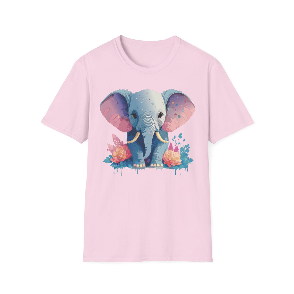Colorful Baby Elephant Illustration T-Shirt | Cute Watercolor Animal Tee