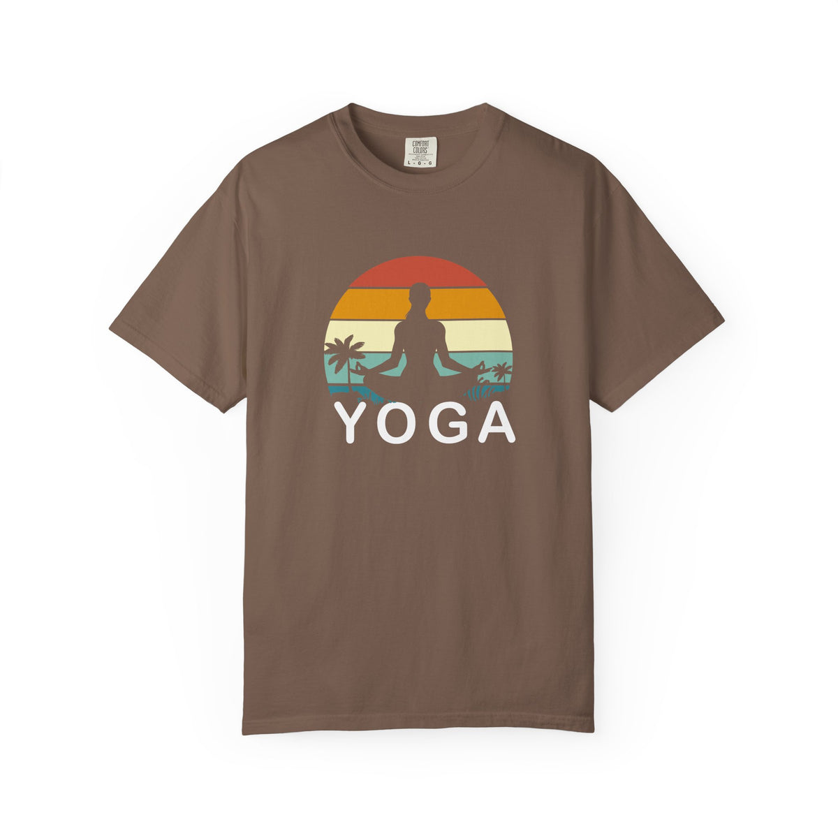Sunset Yoga Retro Meditation Palm Trees Unisex Comfort Colors Garment-Dyed Heavyweight 100 Cotton Art Design T-Shirt w187