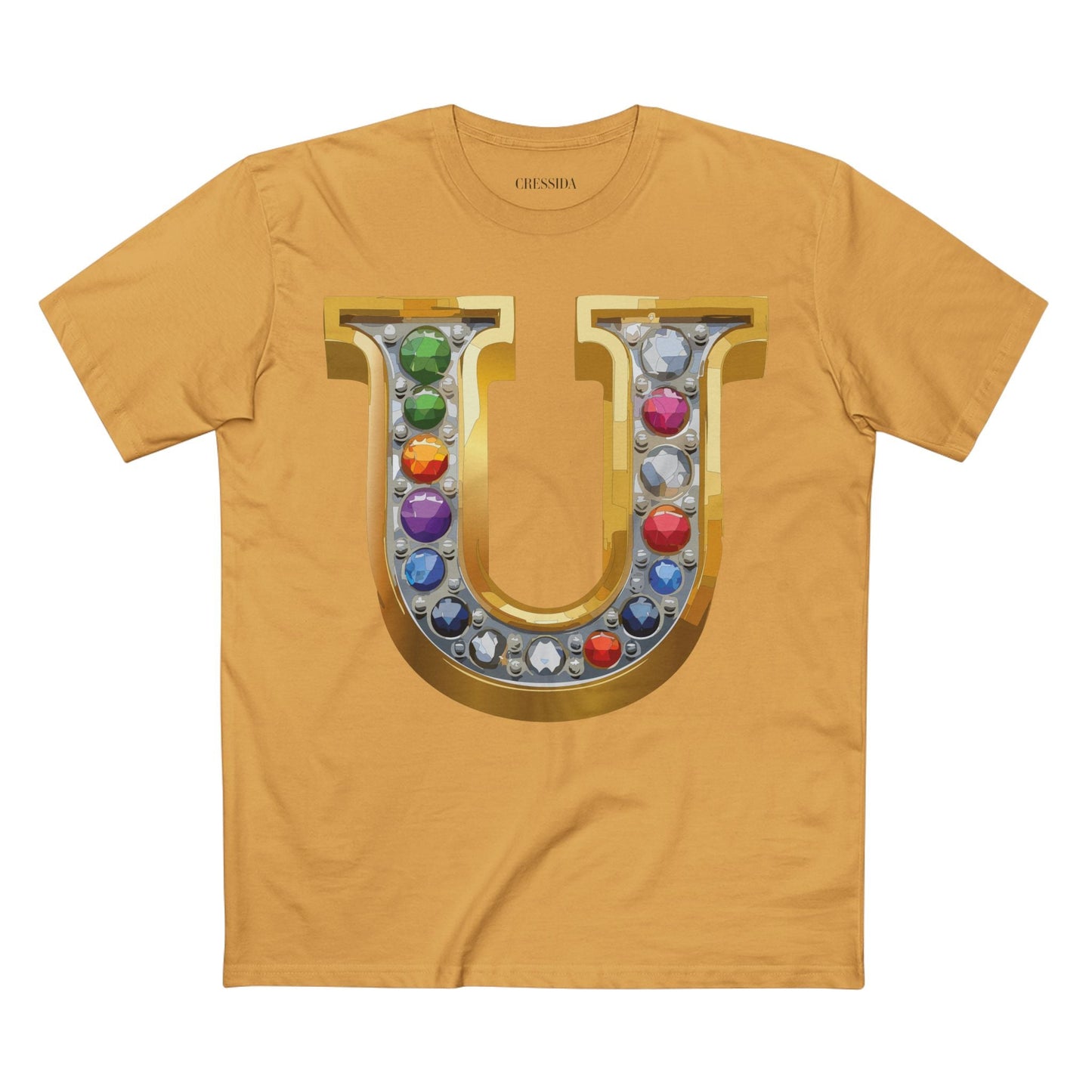Letter U Graphic Design Tee Unisex 100 Cotton With Antique Gold Letters Artwork T-Shirt
