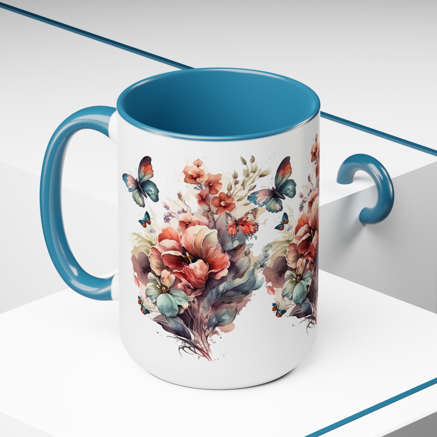 Two-Tone Coffee Mugs with butterfly