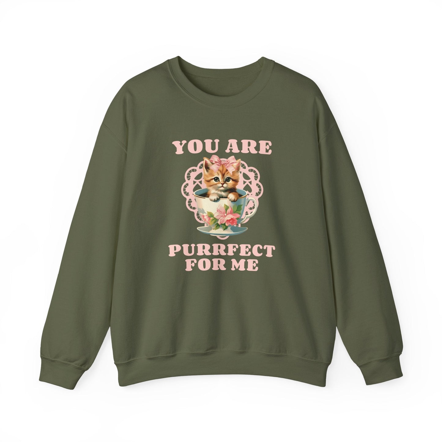 Cat Sweatshirt With Heart Print Valentines Day Unisex 50 50 Cotton Poly Crewneck