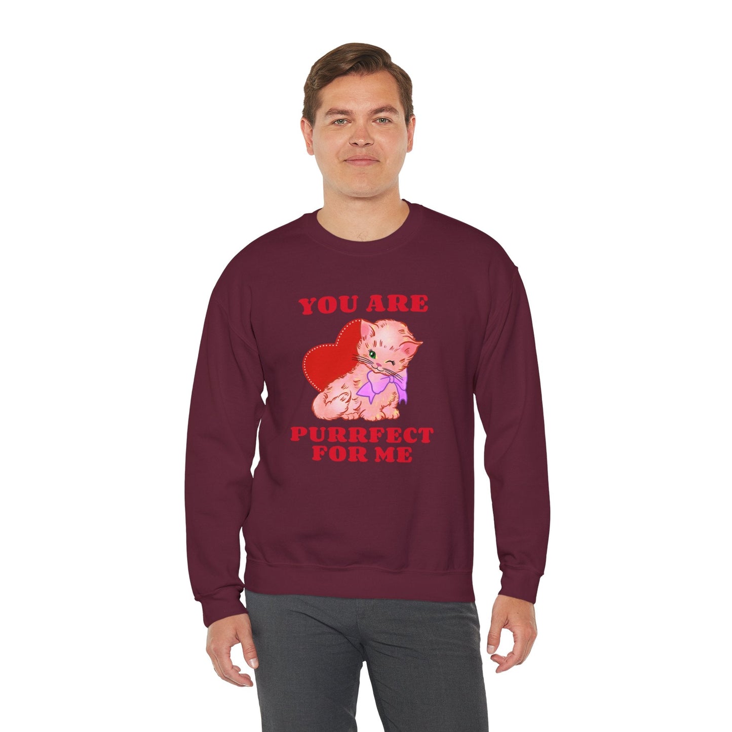 Cat Heart Sweatshirt Unisex Valentines Day Fifty Fifty Cotton Poly Blend Crewneck