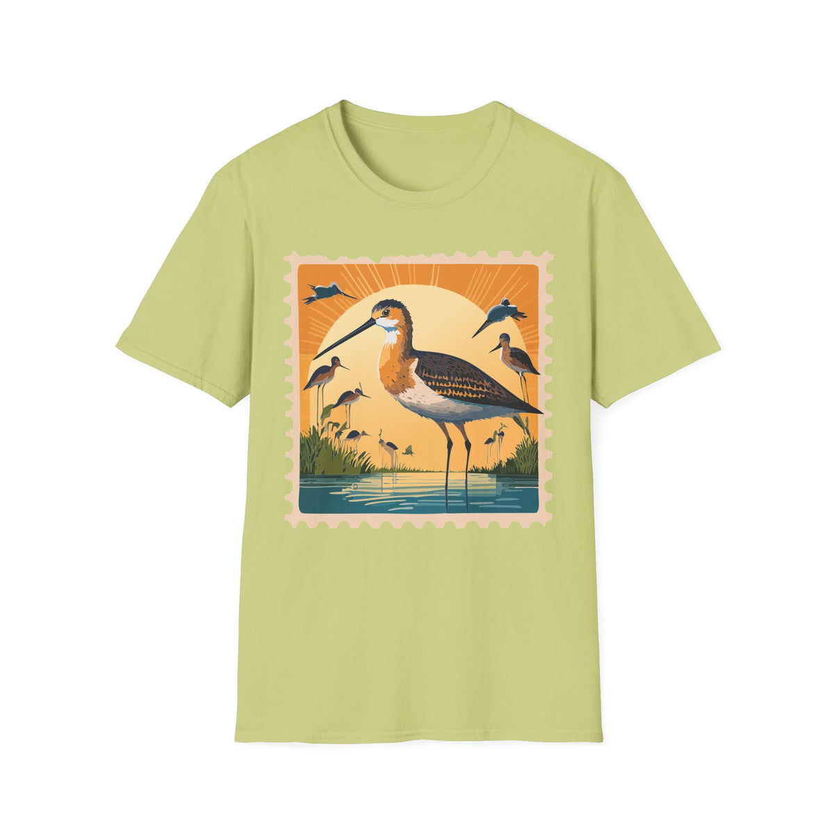 Shorebird Sunset Illustration T-Shirt | Coastal Bird Graphic Tee Unisex 100 Cotton Gildan T-Shirt