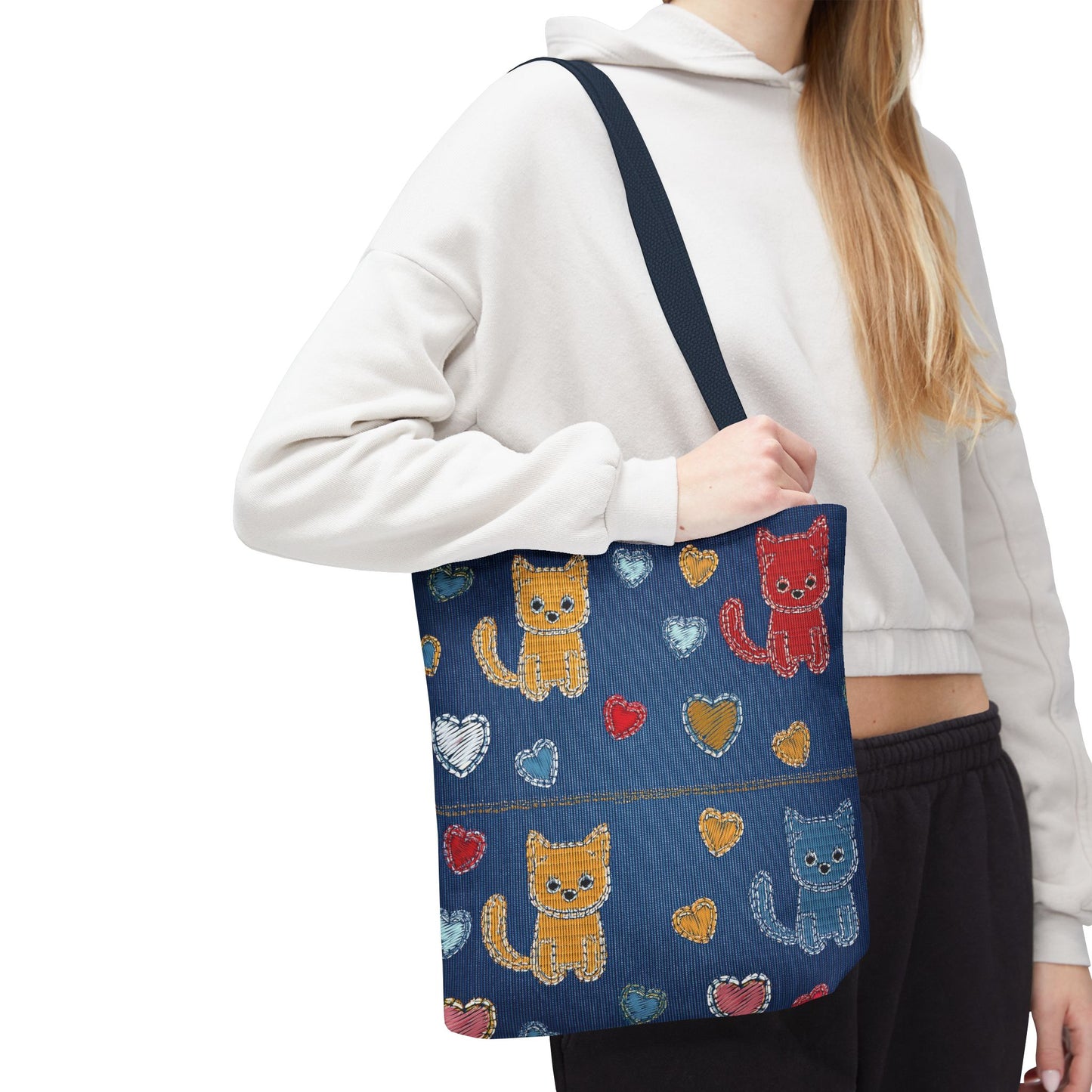 Love Day Graphic Design Denim Fabric Imitation Print Unisex Canvas Bag POLY 3 Sizes Tote Bag 201-4