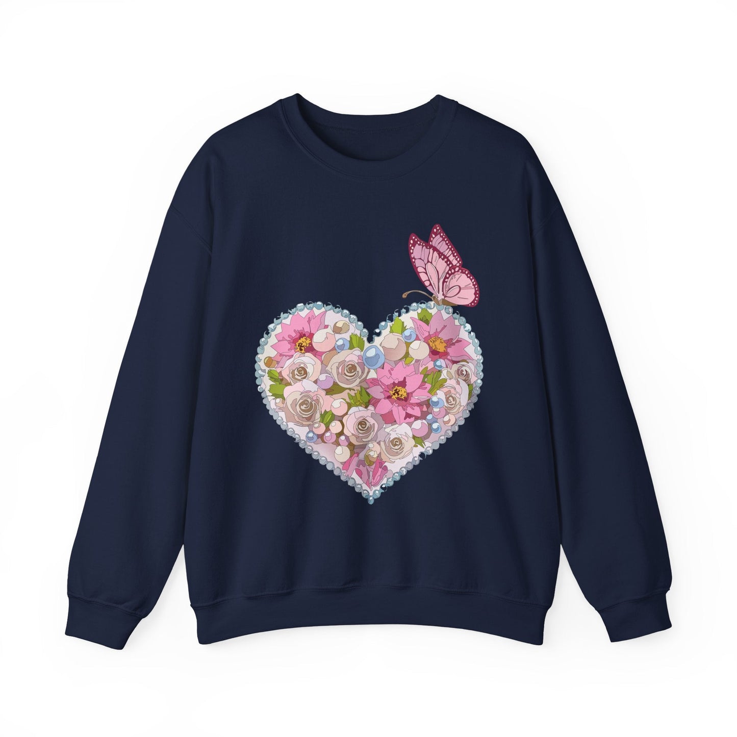 Floral Heart Sweatshirt Unisex Crewneck Valentines Day 50 50 Heavy Blend Gildan 18000