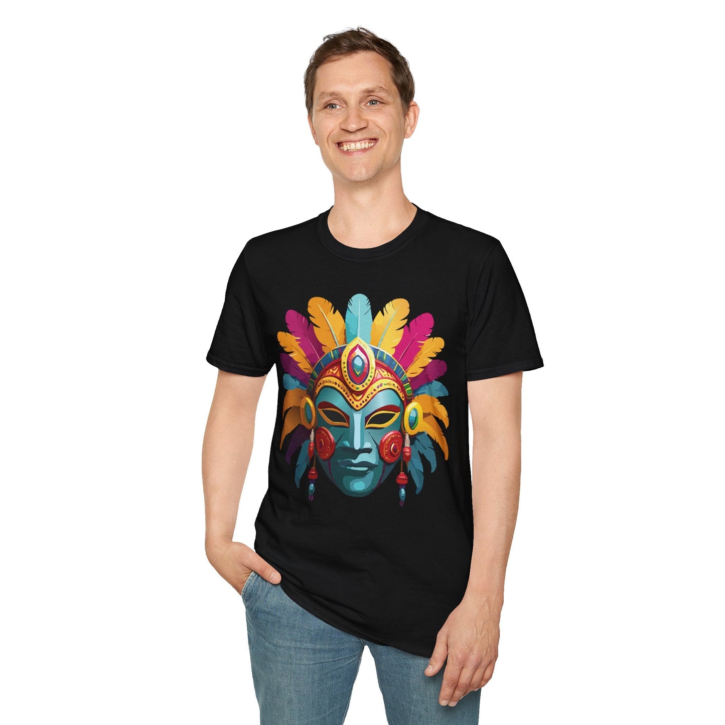 Mask Tee Shirt Unisex Short Sleeve Graphic Tee Masquerade Design 100 Percent Ring Spun Cotton