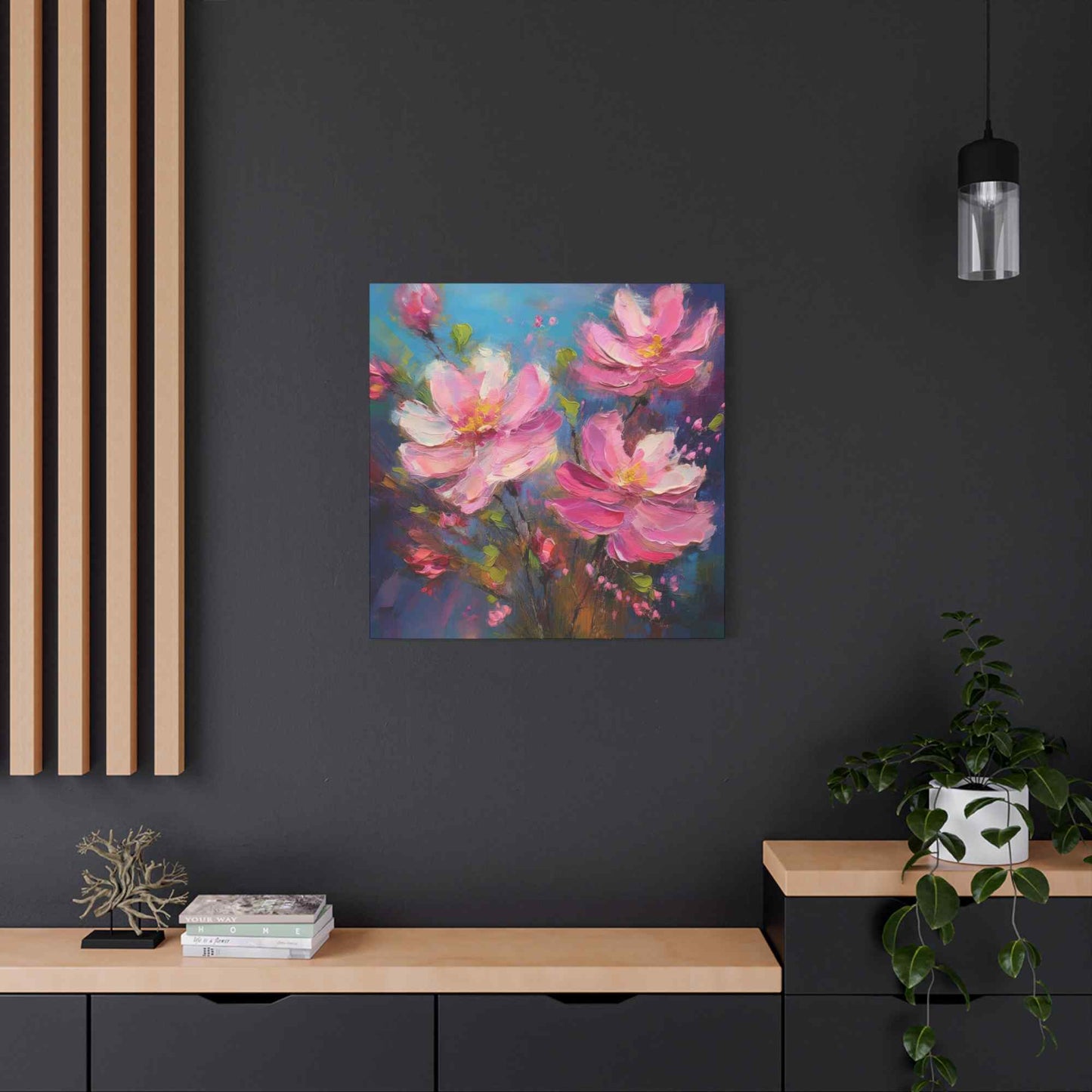 Pink Flowers Print Canvas, Pink Flowers Oil Paint Print 20x20, 24x24, 30x30, 32x32, 36x36, Art Design Print Non-Frame MC-10