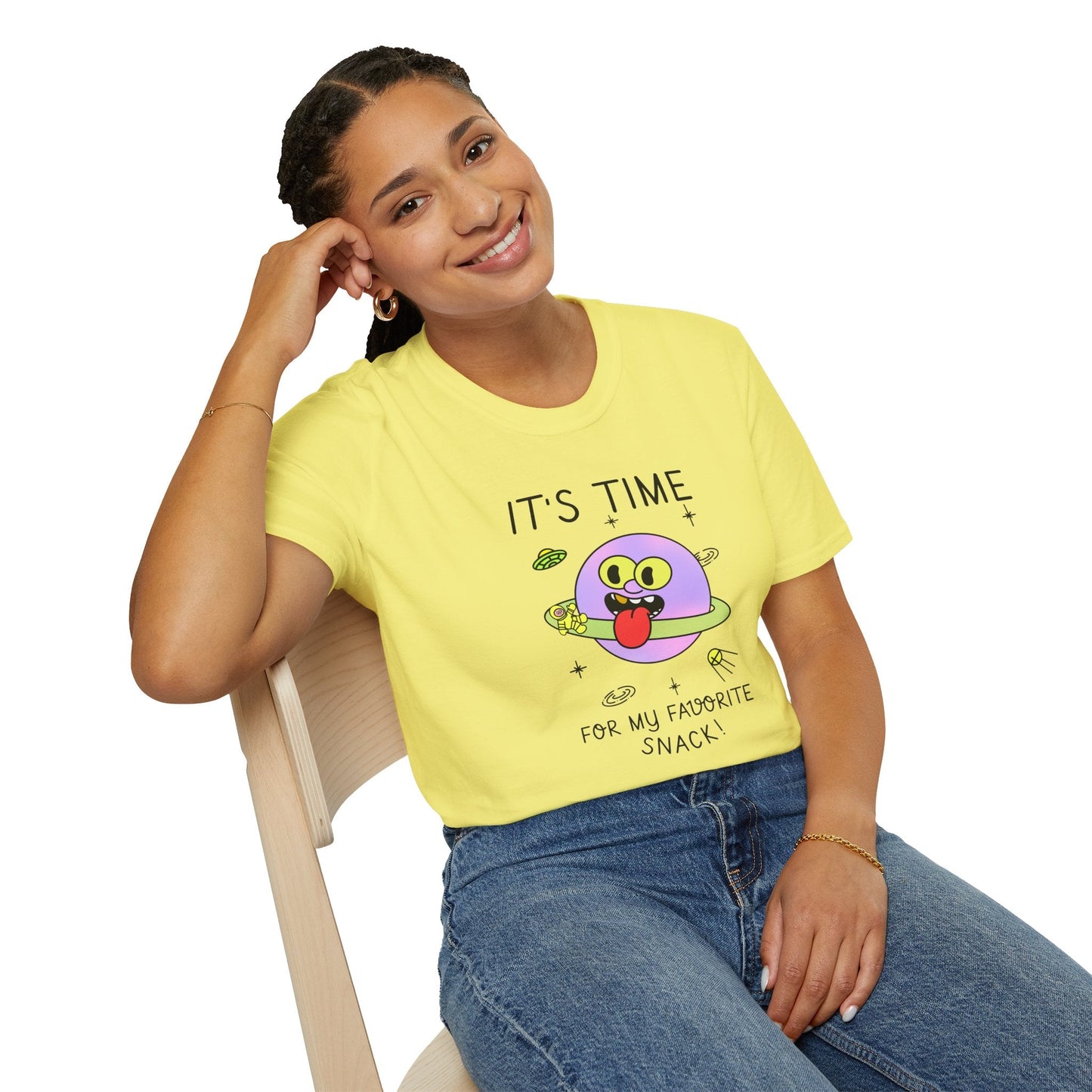 Snack Time Alien TShirt Time For My Favorite Snack Unisex Cotton Cute Space Graphic Tee
