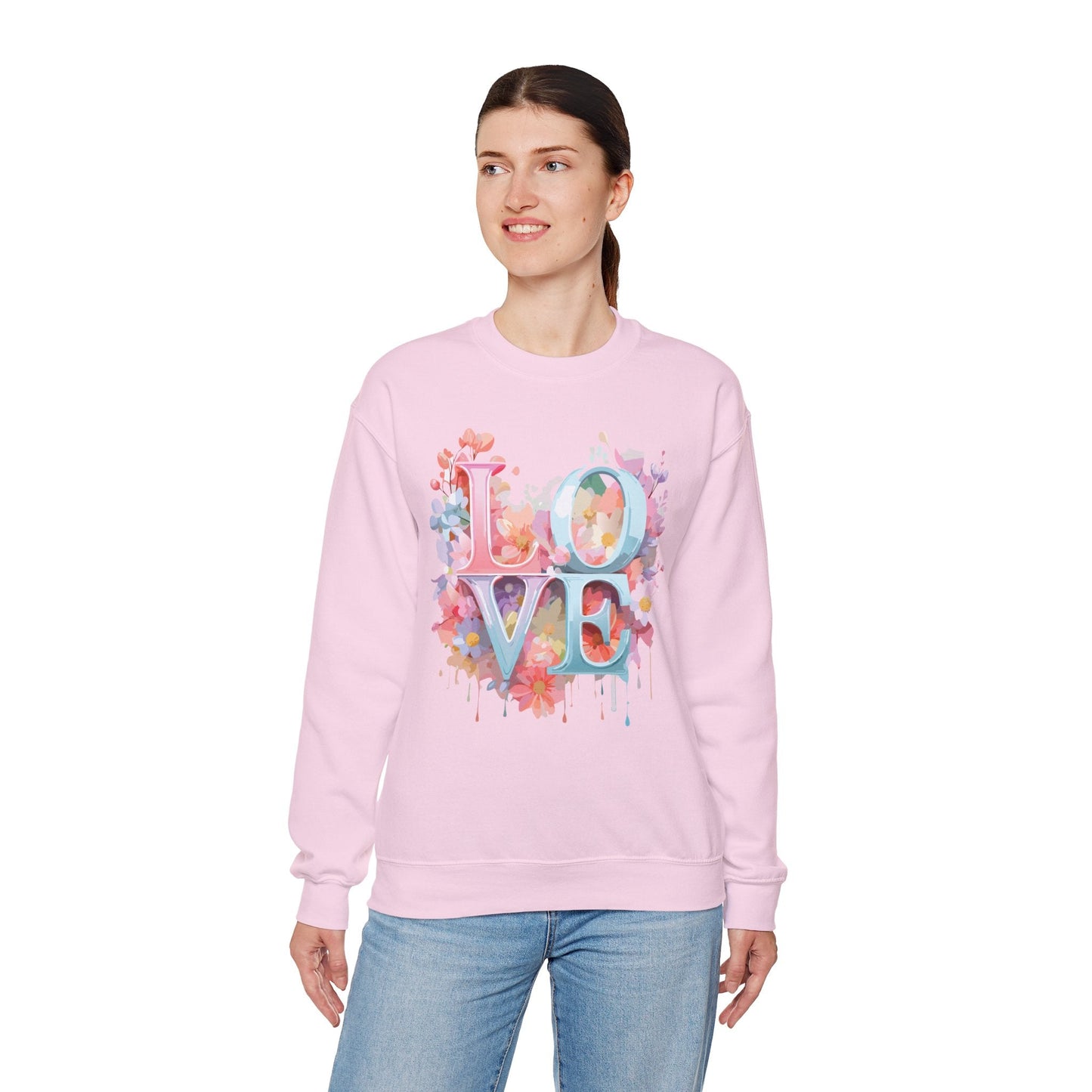Floral Love Sweatshirt Unisex Valentines Day Crewneck Gildan 18000 50 Cotton 50 Polyester
