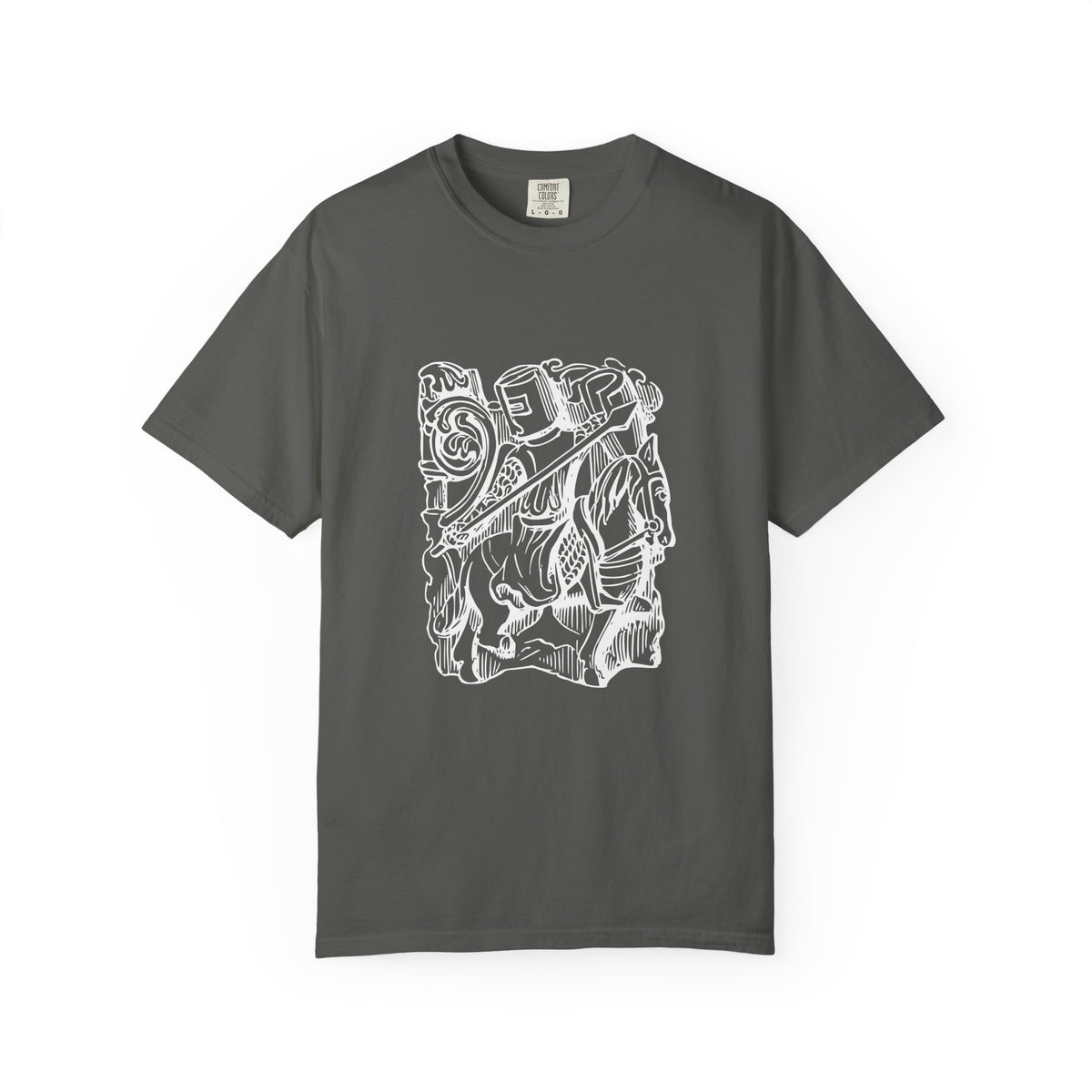 Unisex Cotton Garment Dyed T-Shirt with Knight Graphic Design