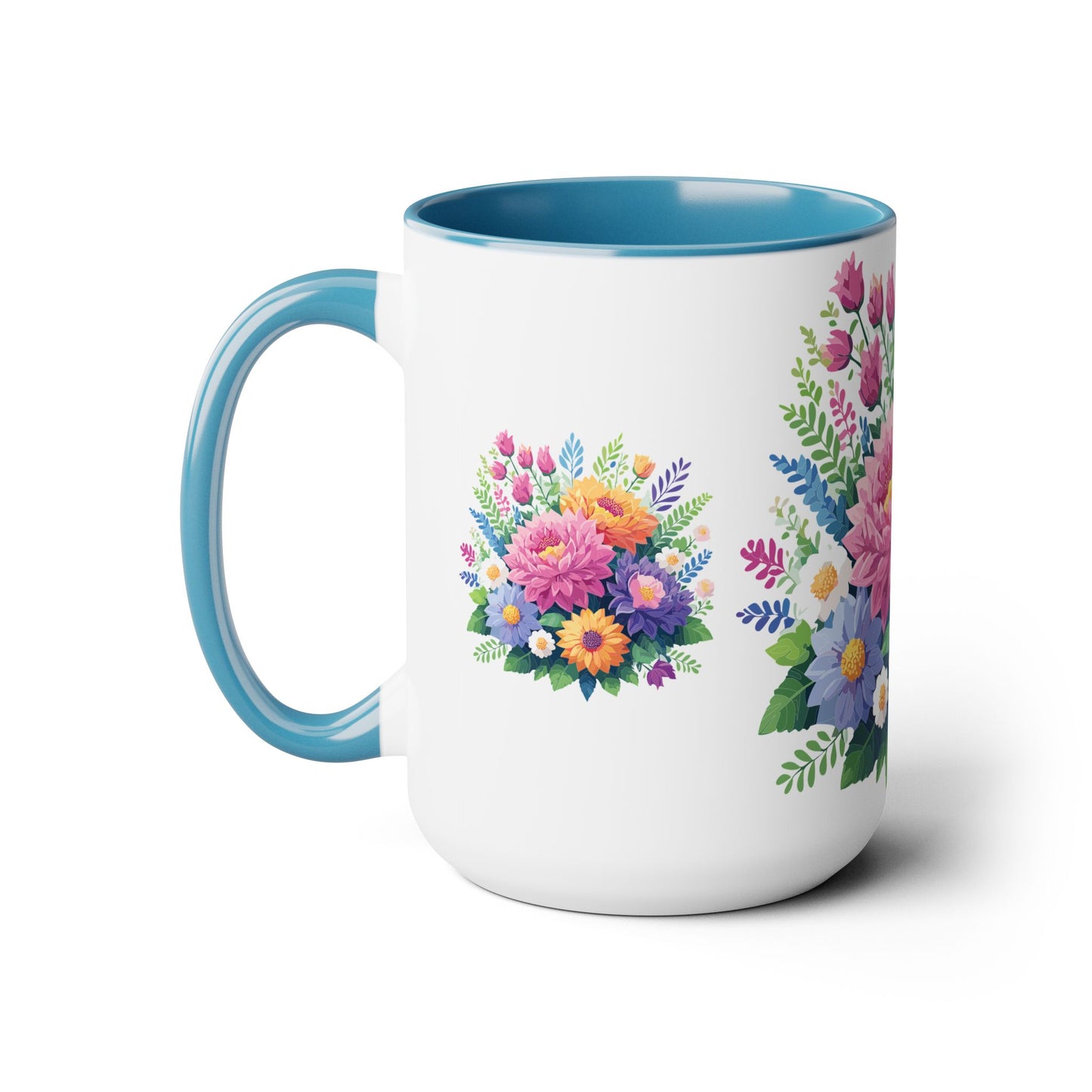 Two-Tone Coffee Mugs with flowers