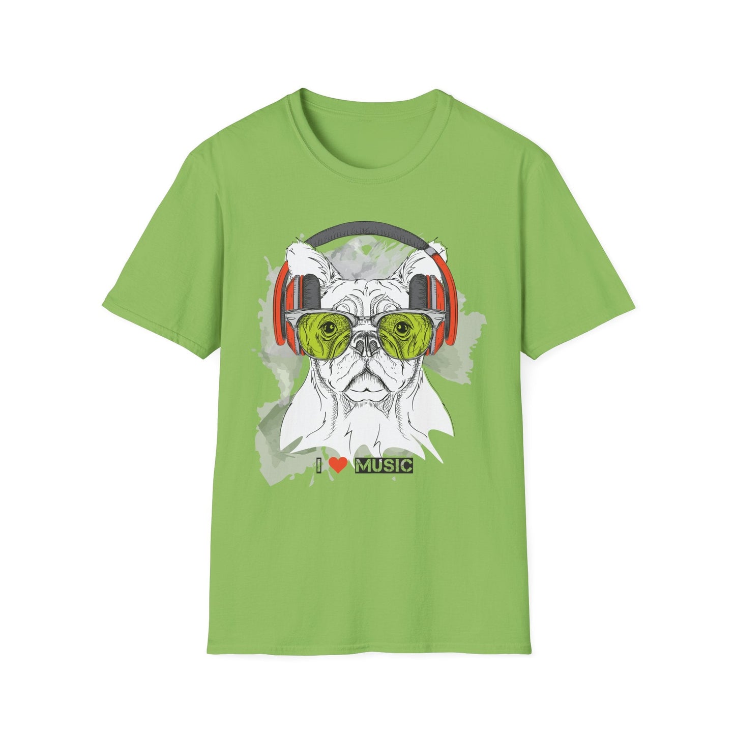 I Love Music Animals Shirt With Headphones Unisex Softstyle Tee 100 Percent Ring Spun Cotton