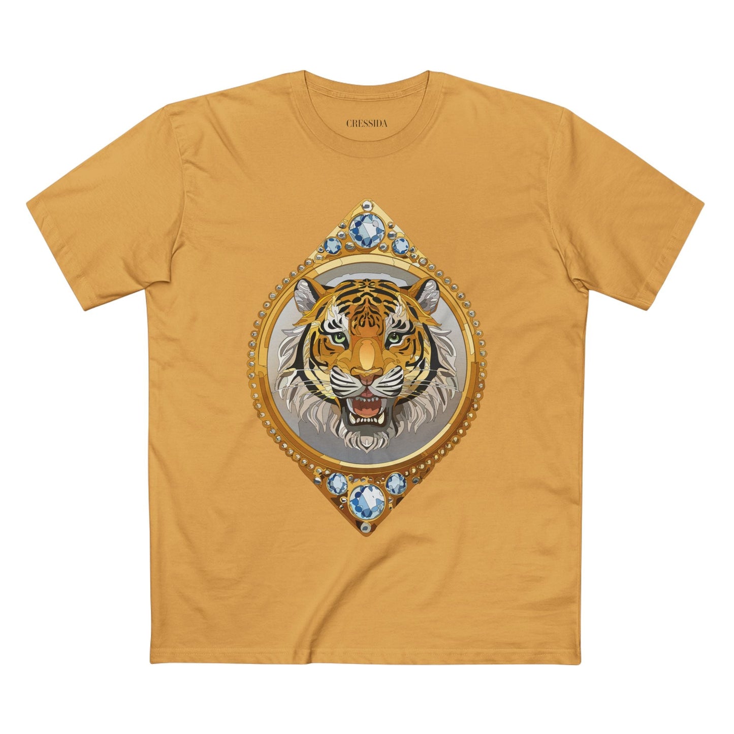 Tiger Graphic Unisex 100 Cotton Tee With Unique Animal Golden Medallion Art Design 1