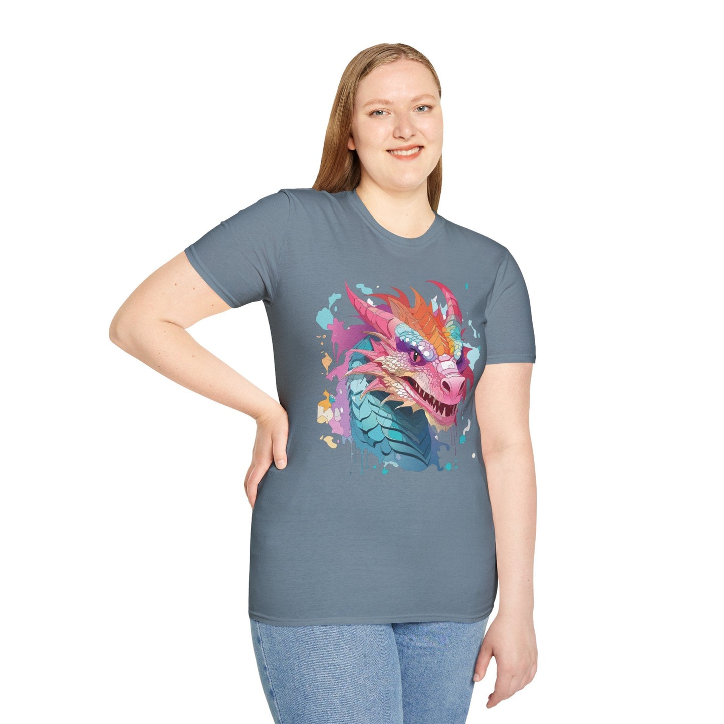 Dragon Graphic Tee Unisex Gildan Softstyle Cotton Shirt With Animal Art Design 64000