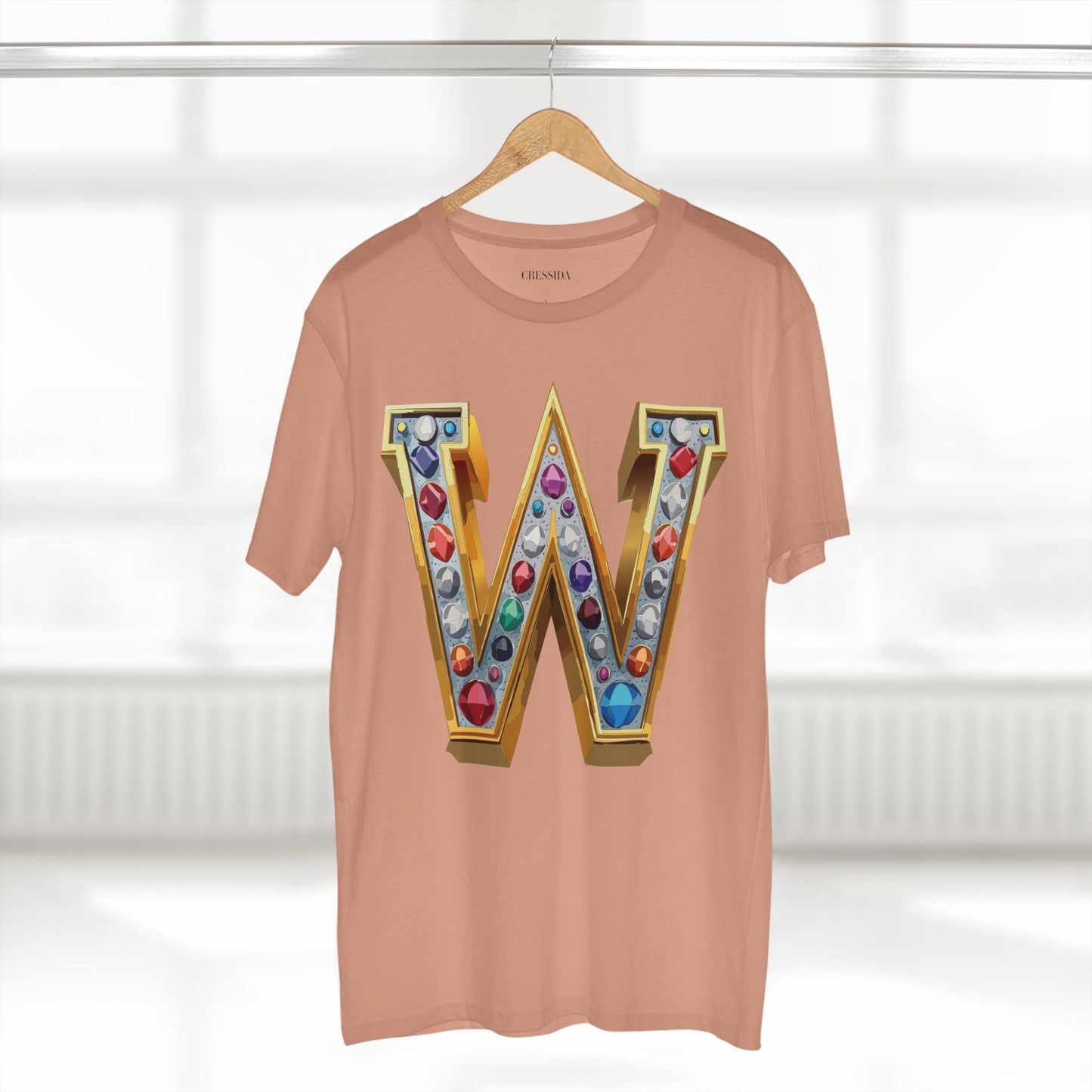 Letter W Graphic Design Tee Unisex 100 Cotton With Antique Gold Letters Artwork T-Shirt