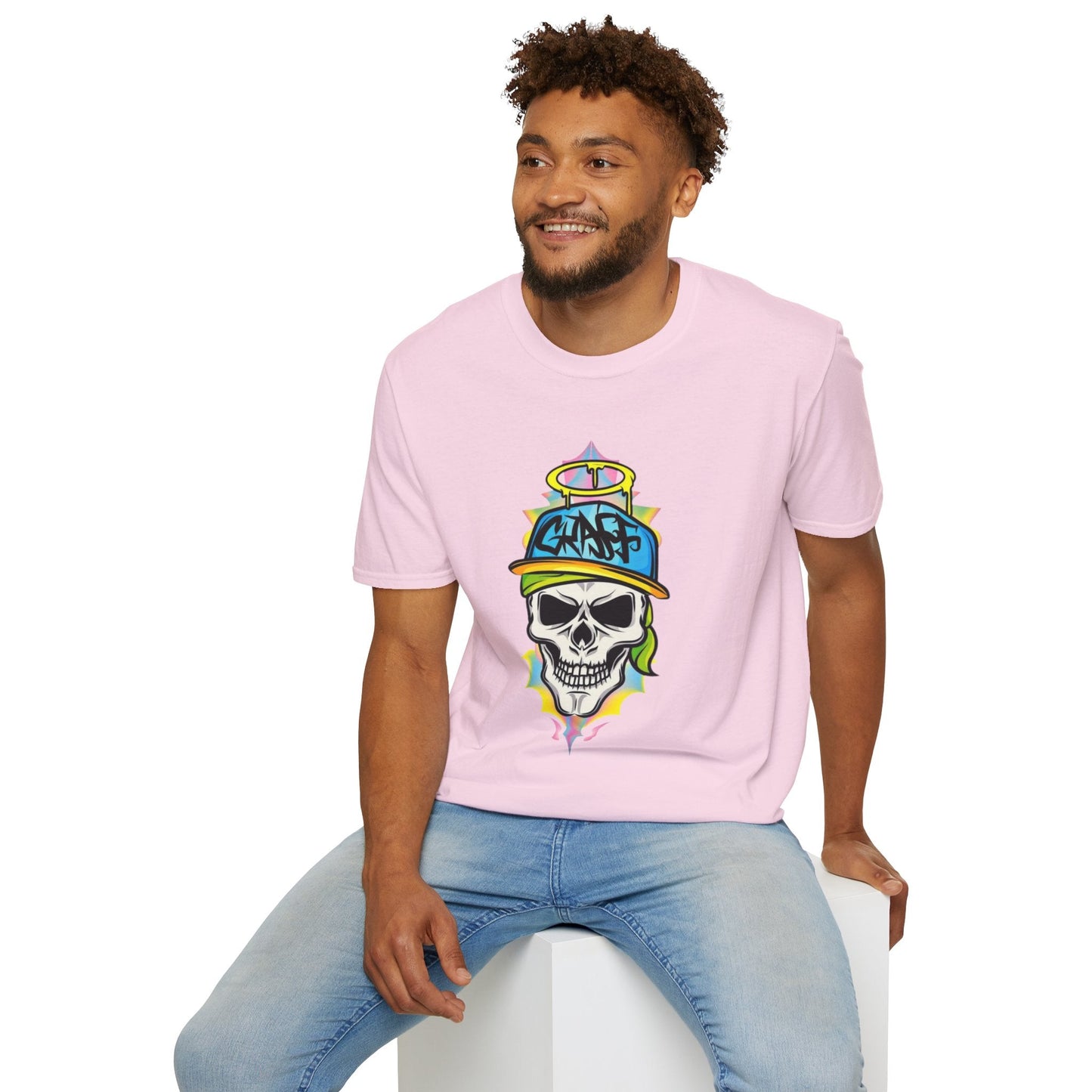 Unisex Skull Graphic Tee Shirt With Skeleton Design Softstyle 64000 100 Percent Ring Spun Cotton