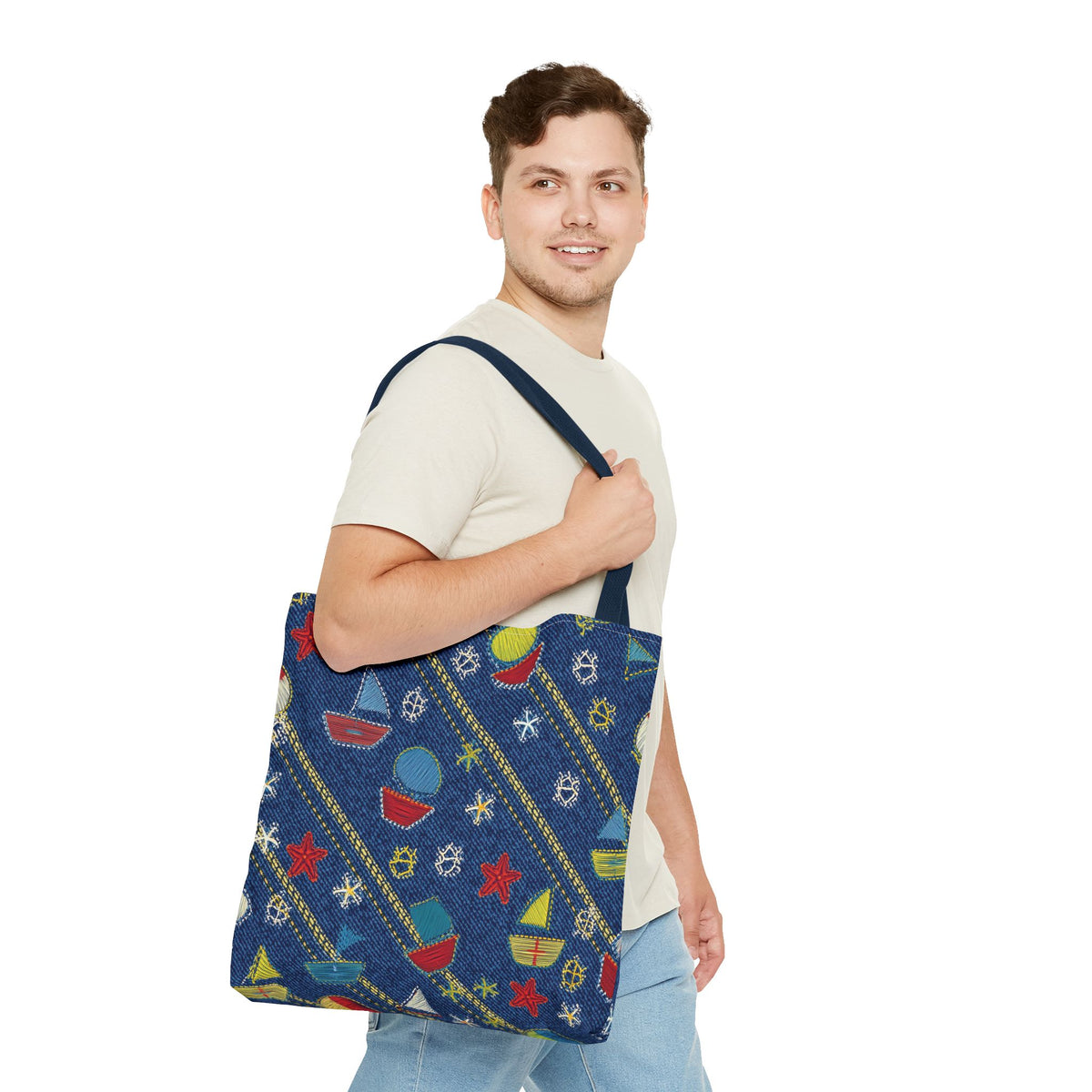 Denim Fabric Imitation Print Unisex Canvas Bag Poly Spun 3 Sizes Tote Bag 182-15