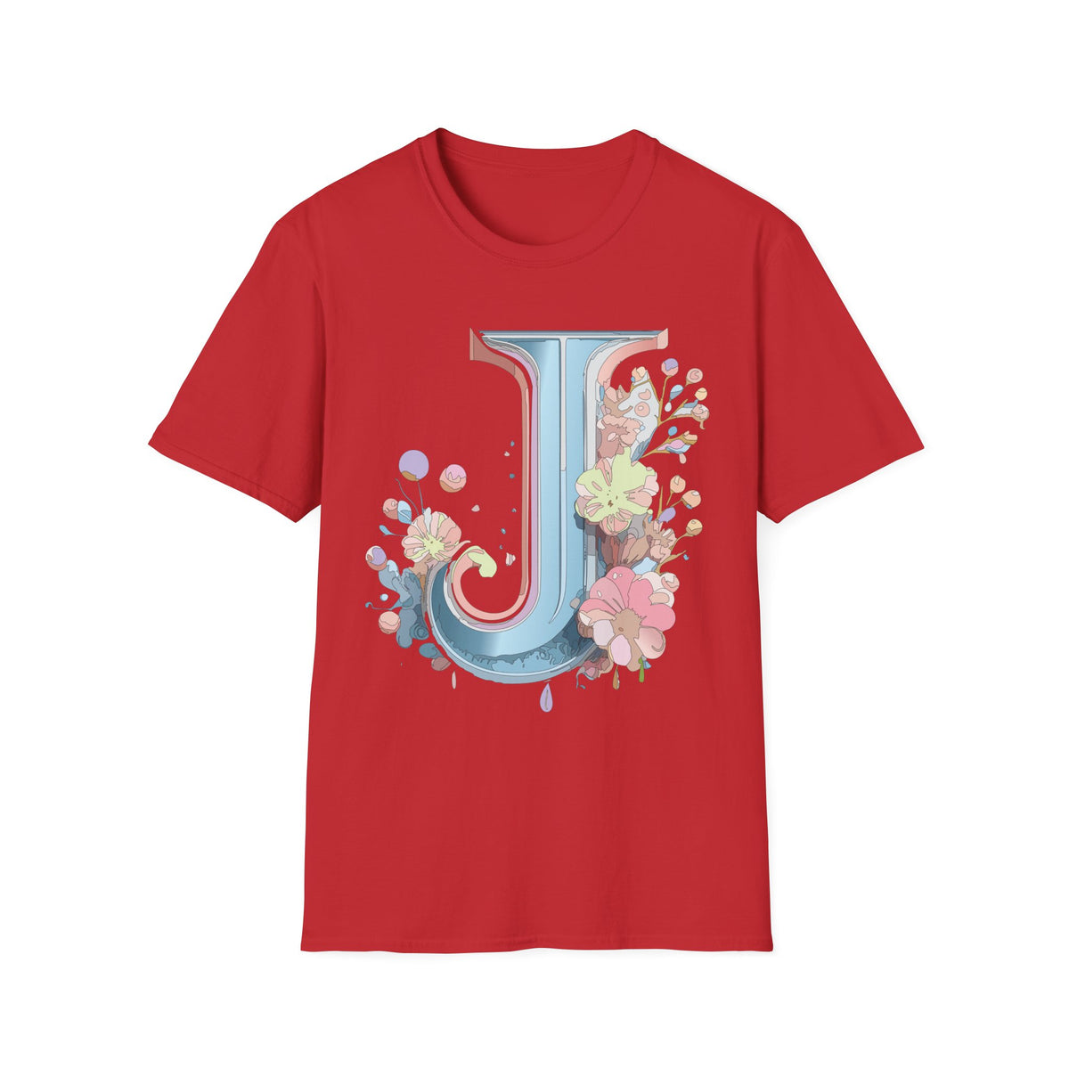 Floral Letter J T-Shirt | Pastel Monogram Initial Tee